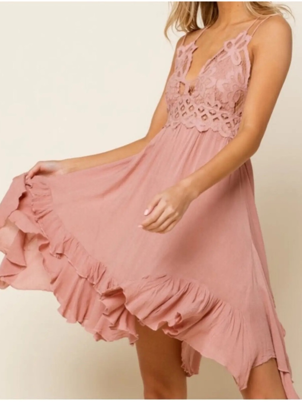 Free People Adella Mini Slip Dress Mauve Fairycore Whimsical Eyelet Size Medium